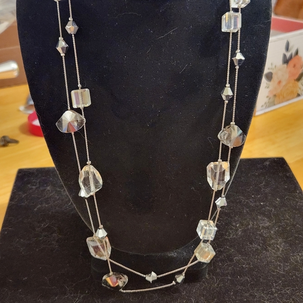 Premier Design Silvertone Glass And Metal Necklace